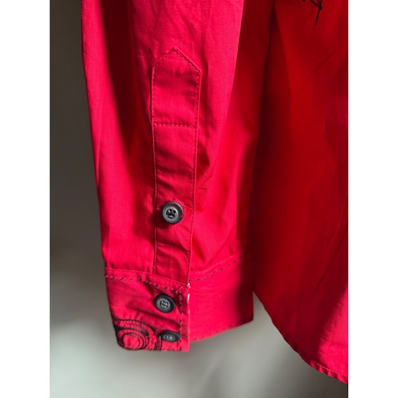 Franco Uomo Mens Red black Embroidered Long Sleeve Button Shirt L y2k designer - Picture 3 of 6